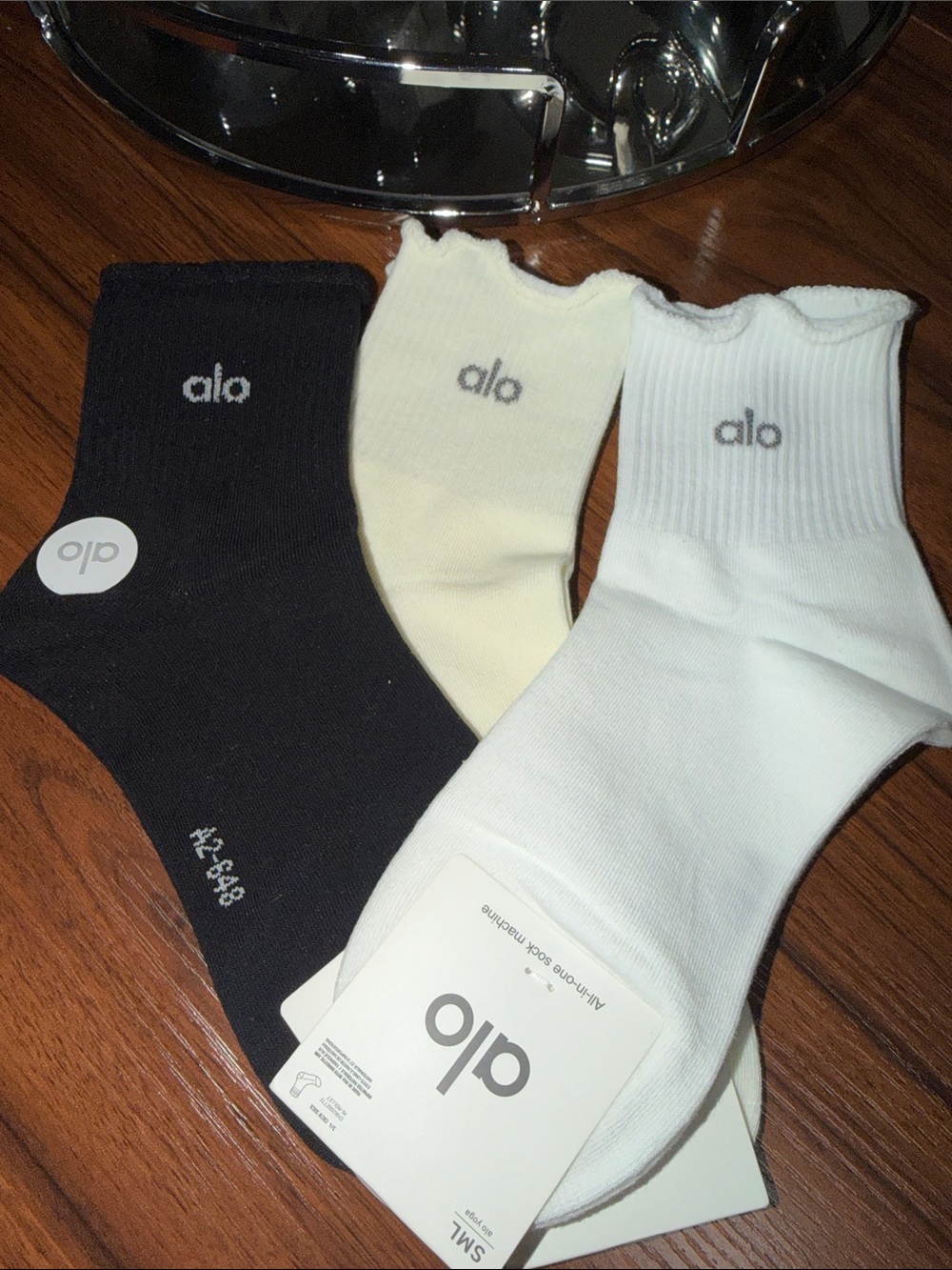 ALO Yoga Men's Ankle Sock Trio in Black, Cream, White